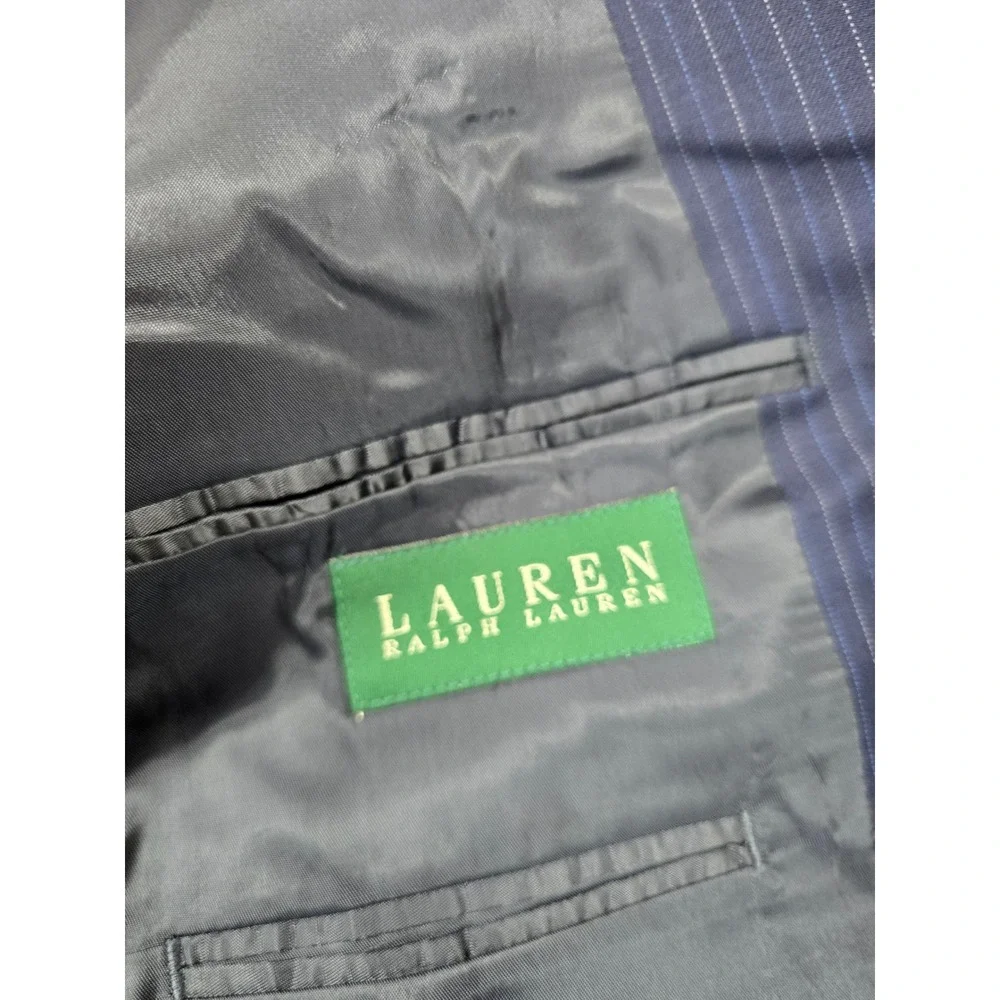 LRL Ralph Lauren Suit‎ Jacket Mens 44R Navy Blue Pinstripe Wool Blend Blazer